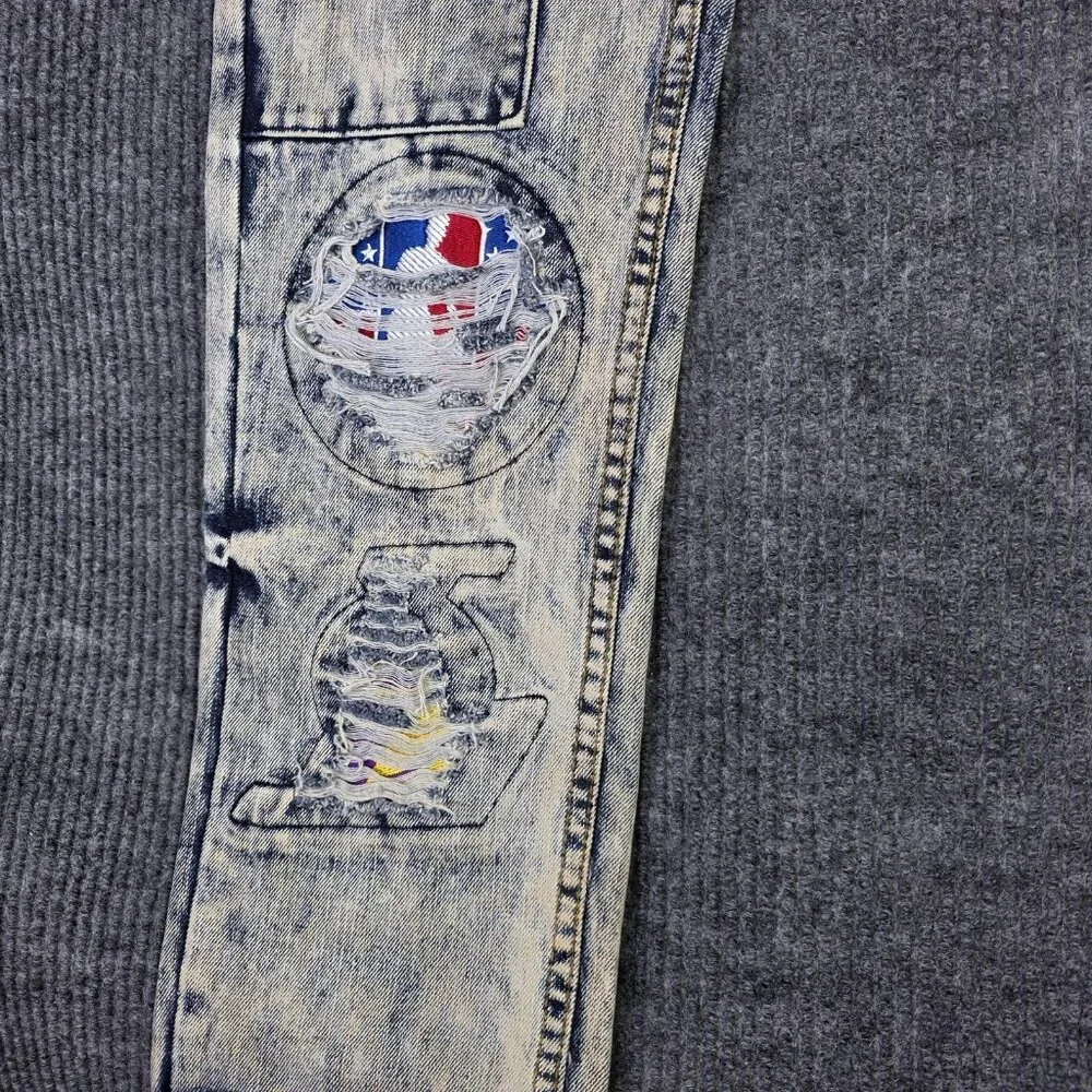 UNK Heritage America Jeans Mens 36 x 34 NBA Basketball Distressed Patches Grunge - Picture 6 of 16